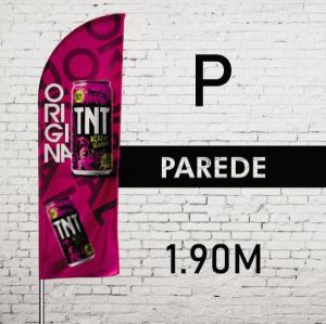 Wind Banner PAREDE (P) Completo com Hastes e Suporte de Aço 1.90m x 0.65m Dupla-Face 4 x 4 Modelos PENA-FACA-VELA-ÂNGULO Embalagem Estrutura de Alumínio Desmontável