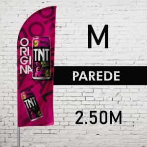 Wind Banner PAREDE (M) Completo com Hastes e Suporte de Aço 2.40m x 0.65m Dupla-Face 4 x 4 Modelos PENA-FACA-VELA-ÂNGULO Embalagem Estrutura de Alumínio Desmontável