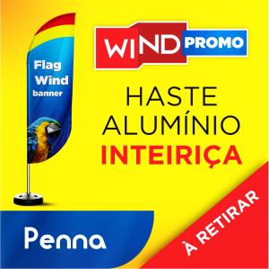 WIND PROMOCIONAL Base 43CM X 43CM X 9CM 2.50m x 0.65m Dupla-Face | Impressão Sublimática Modelo PENA Estrutura de Alumínio Inteiriça SOMENTE RETIRADA